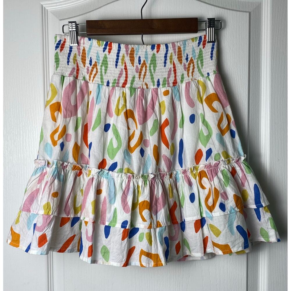 THML White Multi-Color Abstract Print Mini Skirt - Picture 2 of 10